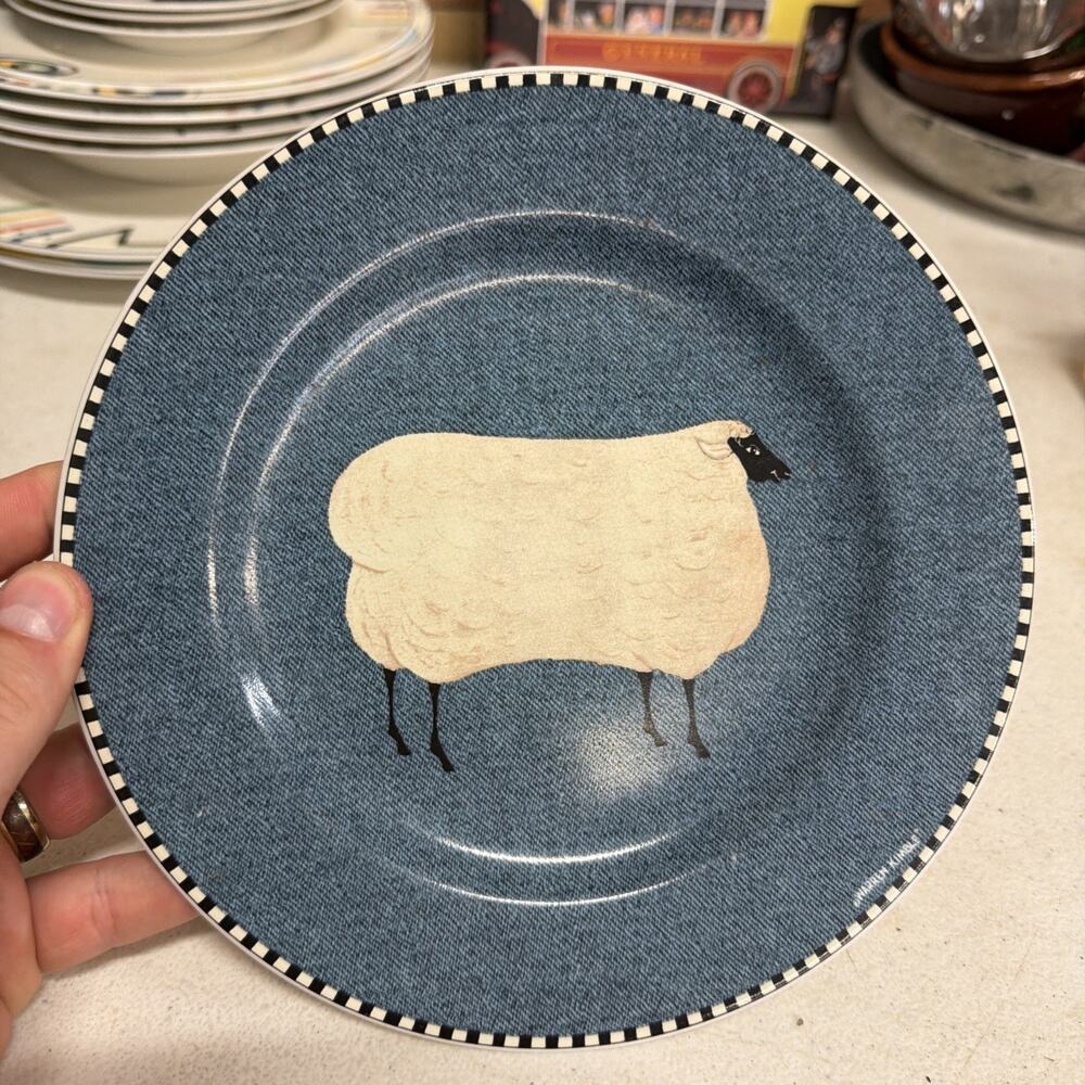 Sakura Brandon House Decor Denim Pattern Plate Sheep Warren Kimble 8"